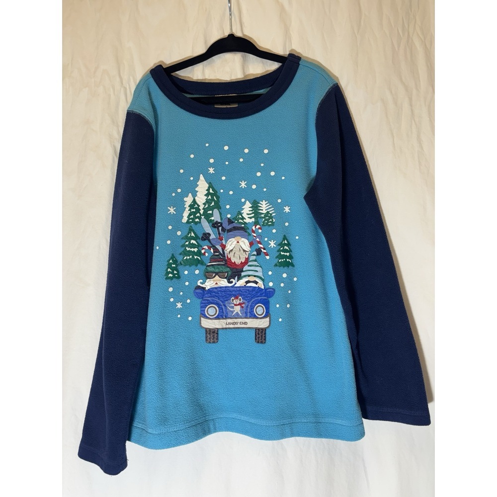 Lands End Christmas‎ Dinosaur Pajama Top Boys Size 8 Sleep Wear Fleece Navy F27